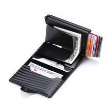 Load image into Gallery viewer, Genuine Leather Wallet RFID Blocking Aluminum Automatic Pop Up Credit Card Holder (Black)