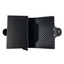 Load image into Gallery viewer, Genuine Leather Wallet RFID Blocking Aluminum Automatic Pop Up Credit Card Holder (Black)