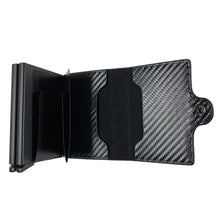 Load image into Gallery viewer, Genuine Leather Wallet RFID Blocking Aluminum Automatic Pop Up Credit Card Holder (Black)