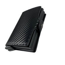 Load image into Gallery viewer, Genuine Leather Wallet RFID Blocking Aluminum Automatic Pop Up Credit Card Holder (Black)