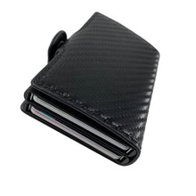 Load image into Gallery viewer, Genuine Leather Wallet RFID Blocking Aluminum Automatic Pop Up Credit Card Holder (Black)