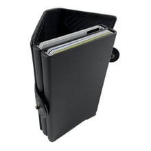 Load image into Gallery viewer, Genuine Leather Wallet RFID Blocking Aluminum Automatic Pop Up Credit Card Holder (Black)