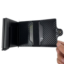 Load image into Gallery viewer, Genuine Leather Wallet RFID Blocking Aluminum Automatic Pop Up Credit Card Holder (Black)