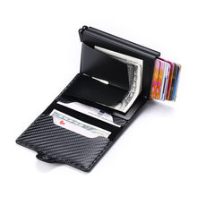 Load image into Gallery viewer, Genuine Leather Wallet RFID Blocking Aluminum Automatic Pop Up Credit Card Holder (Black)
