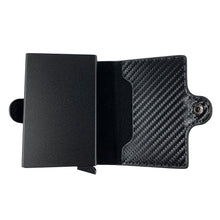 Load image into Gallery viewer, Genuine Leather Wallet RFID Blocking Aluminum Automatic Pop Up Credit Card Holder (Black)
